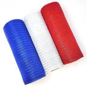 Patriotic Stars and Stripes 10" Decorative Metallic Deco Mesh Ribbon Rolls